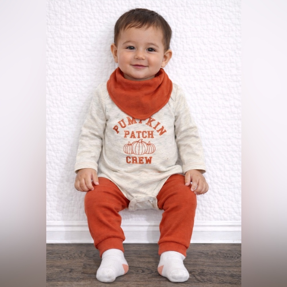 NWT! Pumpkin patch crew Baby Outfit - Oatmeal and Orange